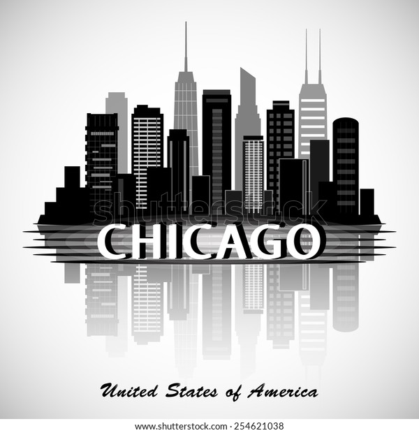 Chicago Illinois City Skyline Silhouette Typographic Stock Vector ...