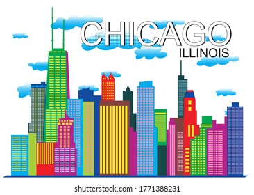 Chicago Illinois colorful city skyline vector illustration