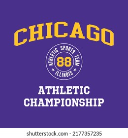 Chicago, Illinois design for t-shirt. Athletic tee shirt print. Typography graphics for sportswear and apparel. Vector illustration.