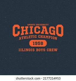 Chicago, Illinois design for t-shirt. College tee shirt print. Typography graphics for sportswear and apparel. Vector illustration.