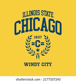 Chicago, Illinois Design für T-Shirt. T-Shirt-Druck der Akademie. Typografie-Grafiken für Sportbekleidung und Bekleidung. Vektorgrafik.