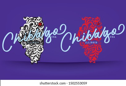 Chicago, Illinois logo design concept, swirls and floral elements, Vector eps 10