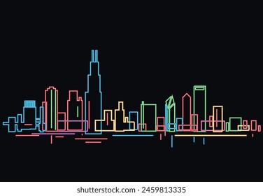 Chicago Illinois neon light skyline vector illustration