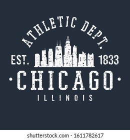 Chicago Illinois Skyline Athletic Dept. Logotype Sports College University. Illustration Design Vector. 