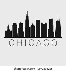 Chicago Illinois. Skyline Silhouette City. Design Vector. Famous Monuments Tourism Travel. Buildings Tour Landmark.