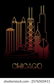 Chicago Illinois skyline vector illustration