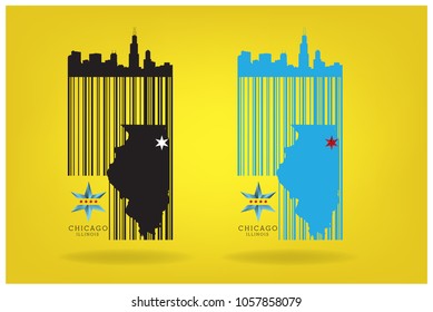 Chicago Illinois with Star graphic barcode style, vector eps 10
