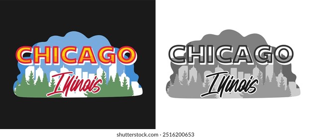 chicago illinois united states of america with chicago city silhouette