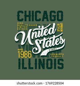 chicago illinois united states graphic typography vector illustration denim vintage for print t shirt