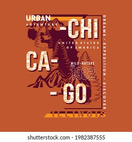 chicago illinois urban adventure  graphic typhography vector, outdoor theme illustration, good for print t shirt and other use 