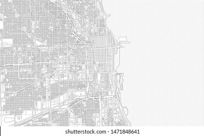 Chicago, Illinois, USA, bright outlined vector map with bigger and minor roads and steets created for infographic backgrounds.