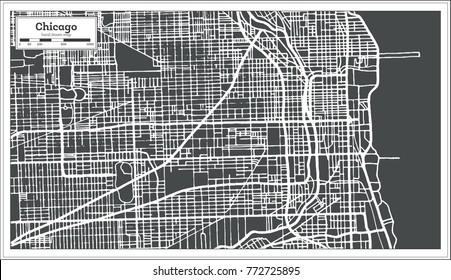 Chicago Illinois USA Map in Retro Style. Vector Illustration. Outline Map.