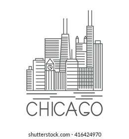 Chicago Illinois USA skyline line art vector illustration