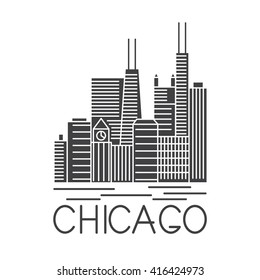 Chicago Illinois USA skyline line art vector illustration