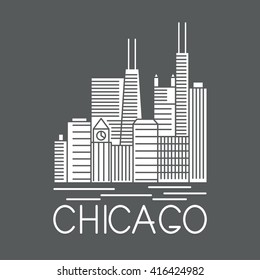 Chicago Illinois USA skyline line art vector illustration