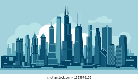 Chicago Illinois Usa Skyline Vector Illustration