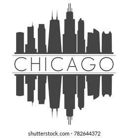 Chicago Illinois USA Skyline Vector Art Mirror Silhouette Emblematic Buildings 