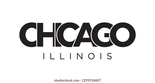 Chicago, Illinois, USA Typografie-Slogan Design. America Logo mit grafischer Stadtschrift für Print- und Webprodukte.