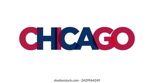 Chicago, Illinois, USA Typografie Slogan Design. Amerika-Logo mit grafischem Stadtbuchstaben für Druck- und Webprodukte.