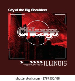 Chicago Illinois.Vintage and typography design in vector illustration.clothing,apparel and other uses.Abstract design with the grunge and denim style. Vector print, typography, poster.