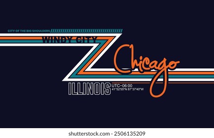 Chicago Illinois,Vintage Typografie-Design in Vektorgrafik.Kleidung,T-Shirt,Bekleidung und andere Nutzungen.Abstraktes Design im Grunge- und Denim-Stil. Vektorgrafik, Typografie, Poster.