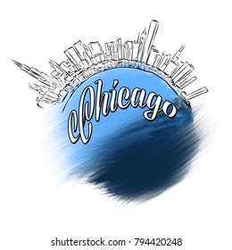 Chicago Landmark Logo Design. Travel skyline vector sketch. 