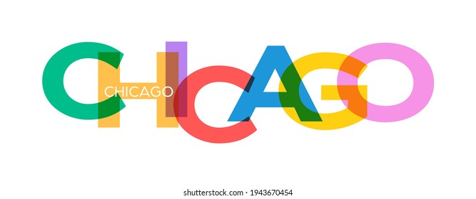 CHICAGO. Lettering on a white background. Vector design template for poster, map, banner. Vector illustration.