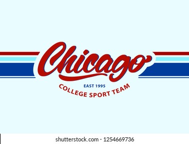 	
Chicago in lettering style. Sport team fashion. Varsity, Slogan graphic for t-shirt or your design . Vector illustration.