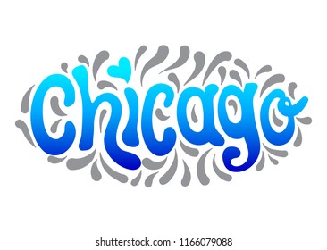 Chicago lettering typography with a heart, t-shirt graphics, vectors