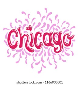 Chicago lettering typography with a heart, t-shirt graphics, vectors