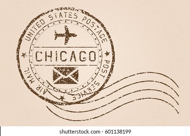 Chicago mail stamp. Old faded retro styled impress. Vector illustration