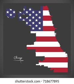 Chicago map with American national flag illustration