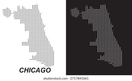 Chicago Map Vetor, Illinois City Dotted Pattern Black and White Shapes, Modelo Infográfico de Chicago
