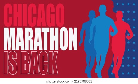 Chicago Marathon Background. Silhouette of male running with united states of America flag color. Suitable to use on Chicago marathon event.