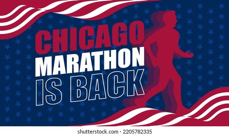 Chicago Marathon Background. Silhouette of a man walking. Great for use on banners, flyers, Chicago Marathon events