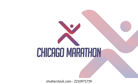 Titular de la Maratón de Chicago con un fondo simple. Dibujo de vectores. 9 de octubre Maratón Correr. Adecuado para uso en eventos deportivos de carrera, fondos, carteles, afiches, etc.