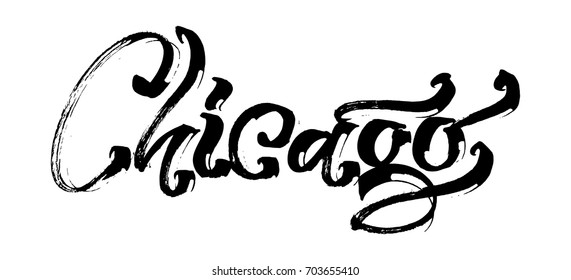 Chicago. Modern Calligraphy Hand Lettering for Silk Screen Printing