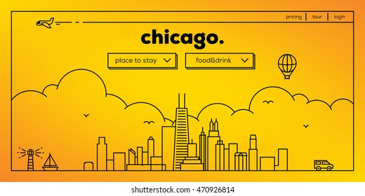 Chicago Modern Web Banner Design with Vector Linear Skyline