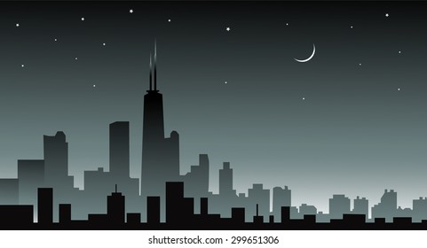 Chicago Night City Skyline
