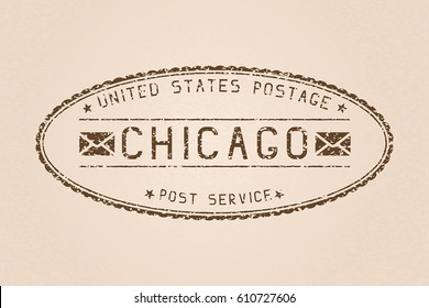 Chicago oval mail postmark. Partially faded on beige background. Vector illustration