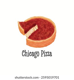 A Chicago pizza on hand drawn style on white background