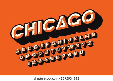 Chicago. Retro style font design, alphabet letters and numbers vector illustration