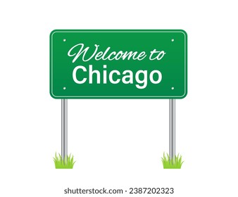 Chicago sign. Welcome to Chicago. Chicago entering sign. USA. Billboard on the road. Isolated on white background. Vector illustration