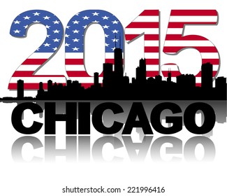 Chicago skyline 2015 flag text vector illustration