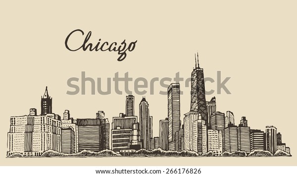 Chicago Skyline Big City Architecture Engraving Stock Vector (Royalty ...