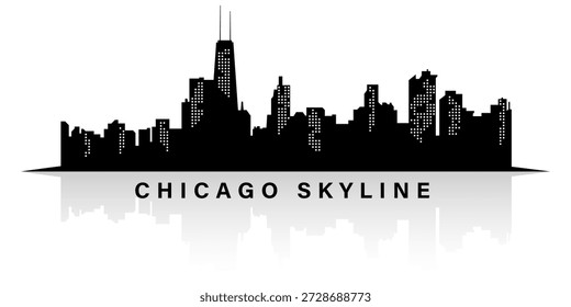 Chicago Skyline Schwarze Silhouette Vektorgrafik mit Reflexion
