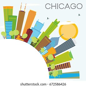 Chicago Skyline with Color Buildings and Copy Space. Vector Illustration. Business Travel and Tourism Concept with Modern Architecture. Image for Presentation Banner Placard and Web Site.