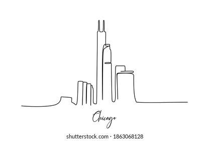 Chicago skyline. Continuous one line drawing