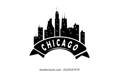 emblema da linha do horizonte de chicago, silhueta isolada preta