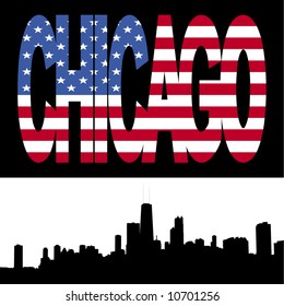 Línea aérea de Chicago con ilustración de texto de la bandera de Chicago